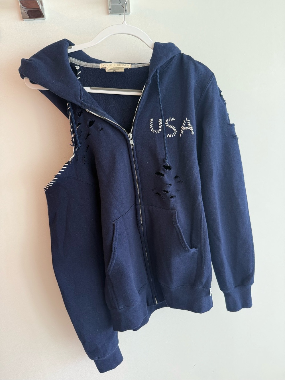Free People Tricia Fix USA Cut out Hoodie - Navy - Picture 7 of 10